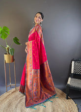Womens Fashion Ethnic Paithani Red Color Sarees-MLSHWSA1835RED